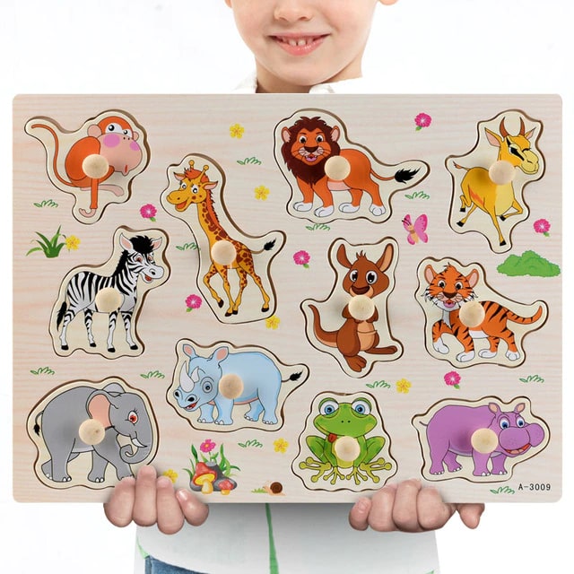 Puzzle animaux en bois pour bébé Montessori