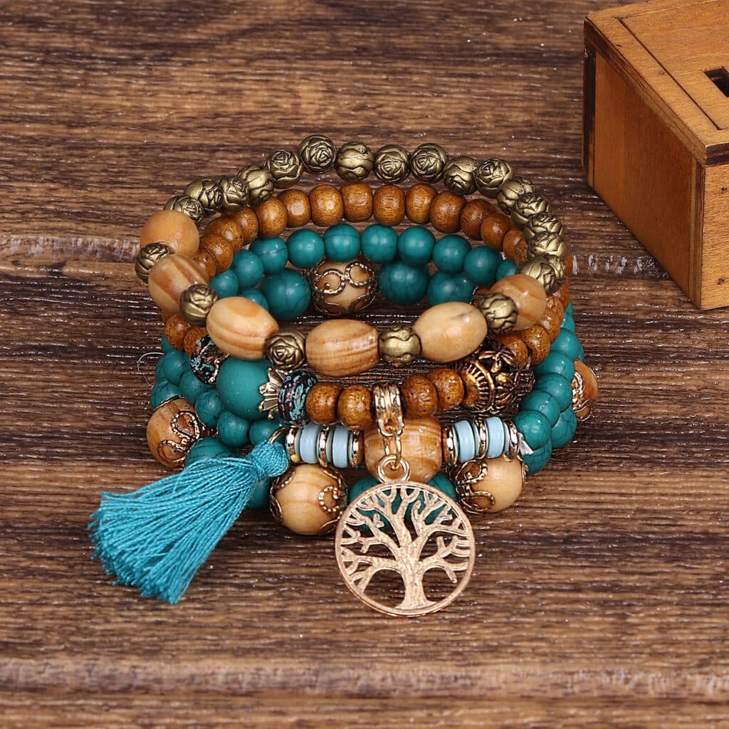 Ensemble de bracelets assortis en bois et pierres avec arbre de vie 12